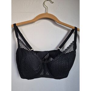 Victoria's Secret Black Push-Up Underwire Bra Illusion Lace Trim Glamour 32DD